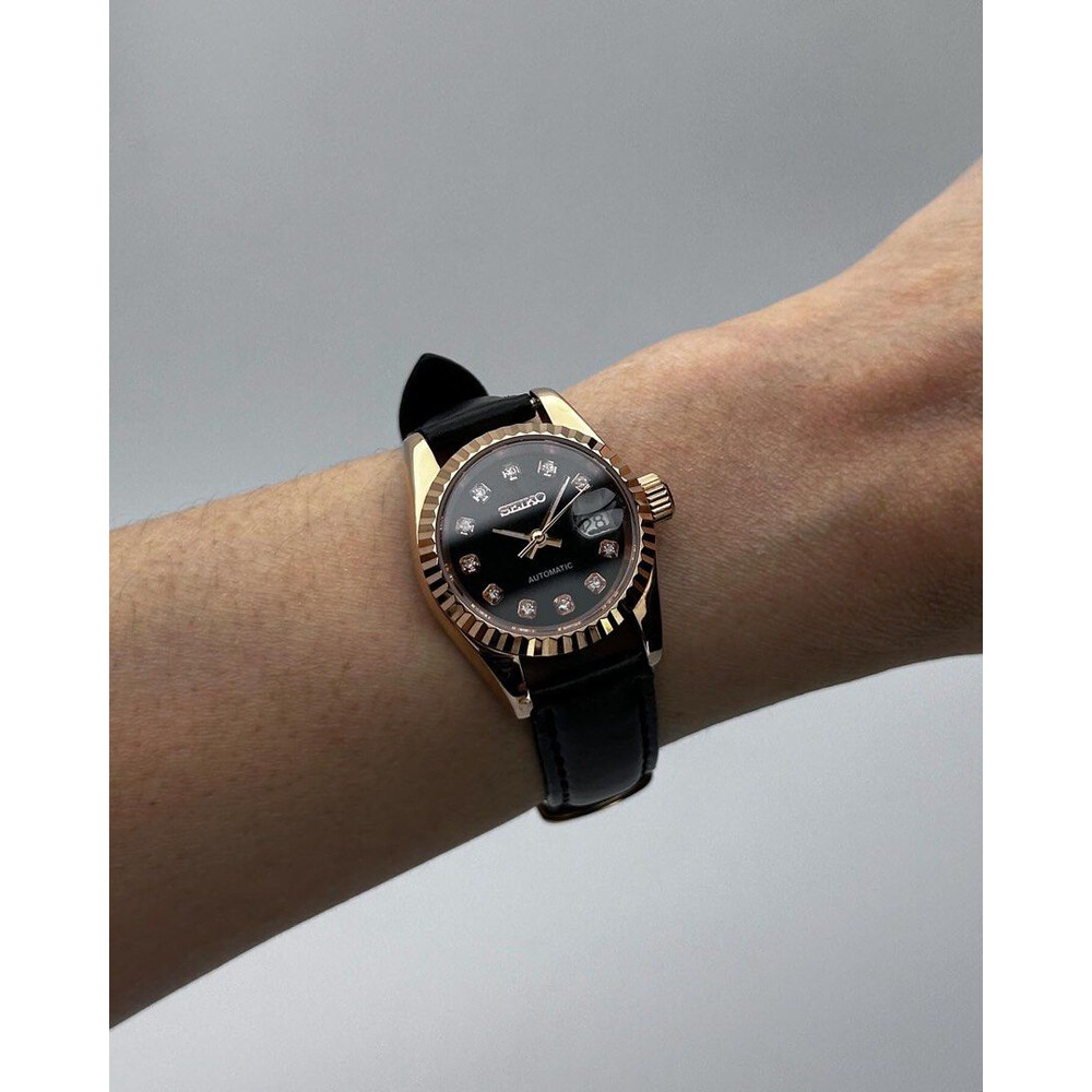 Custom Seiko Mod • Black Diamond Rose Gold Datejust • 26mm